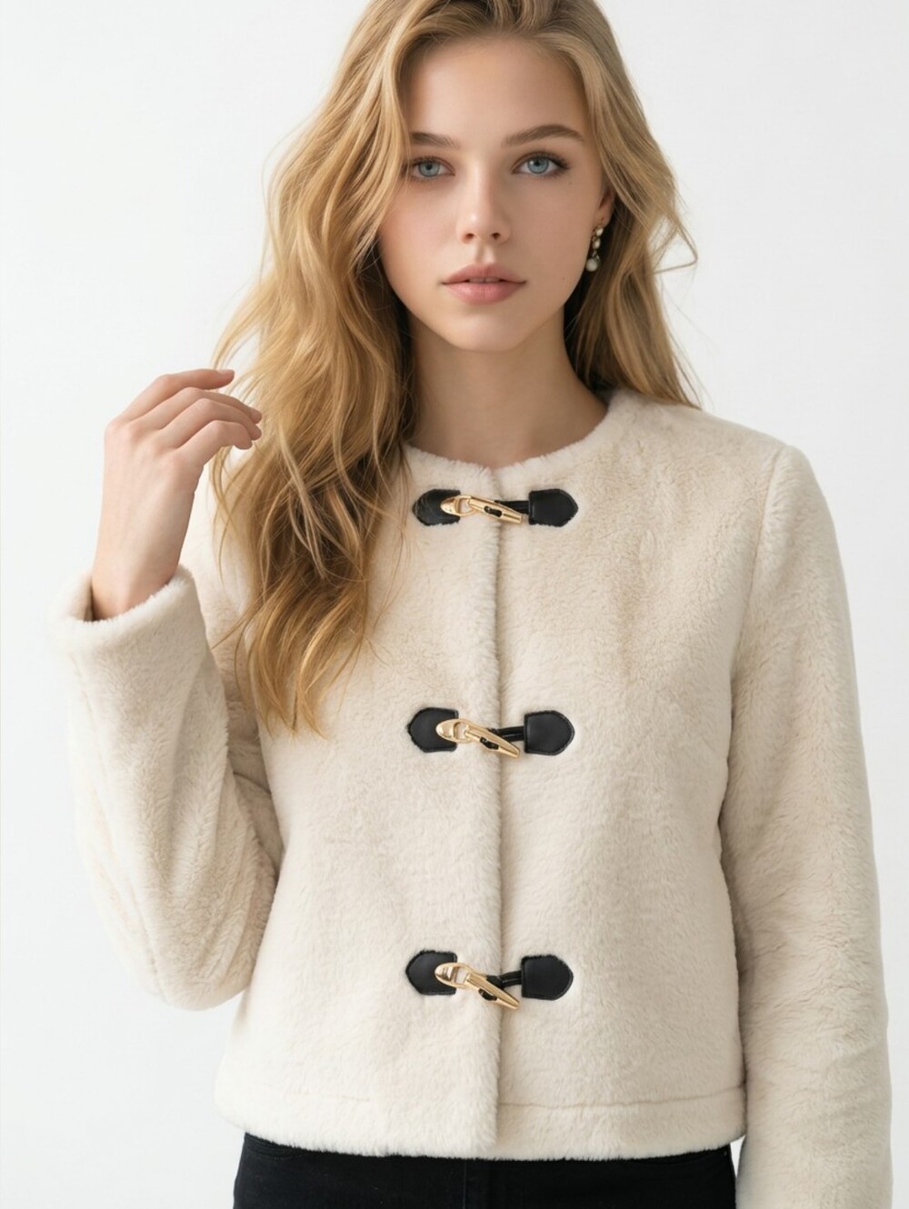 Zara  Cream Faux Fur Toggle Jacket